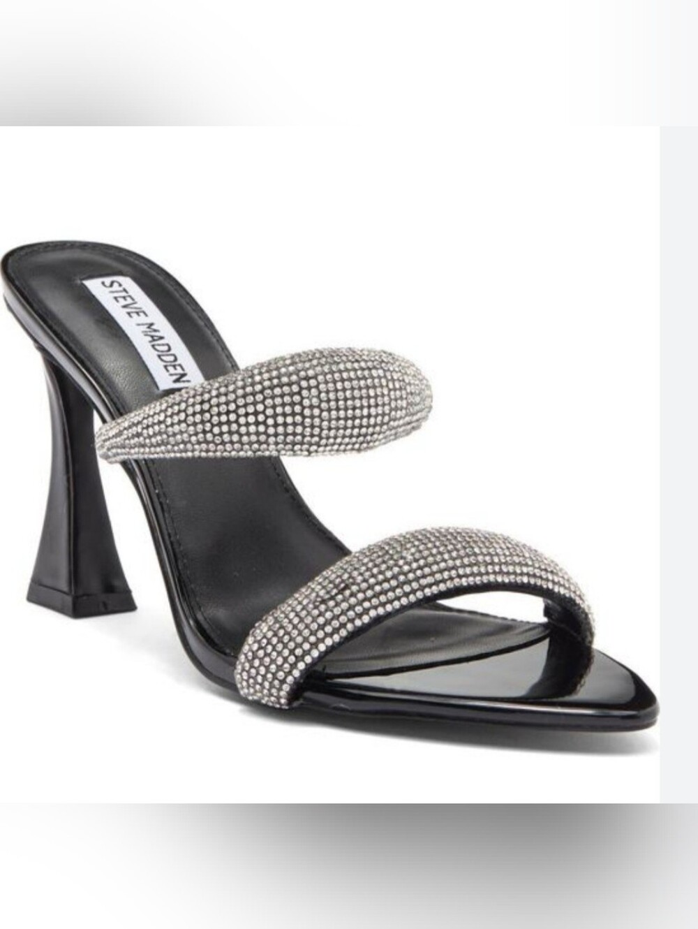 New Steve Madden Harperr Slide Black Heeled Sandals with Rhinestone Straps 8